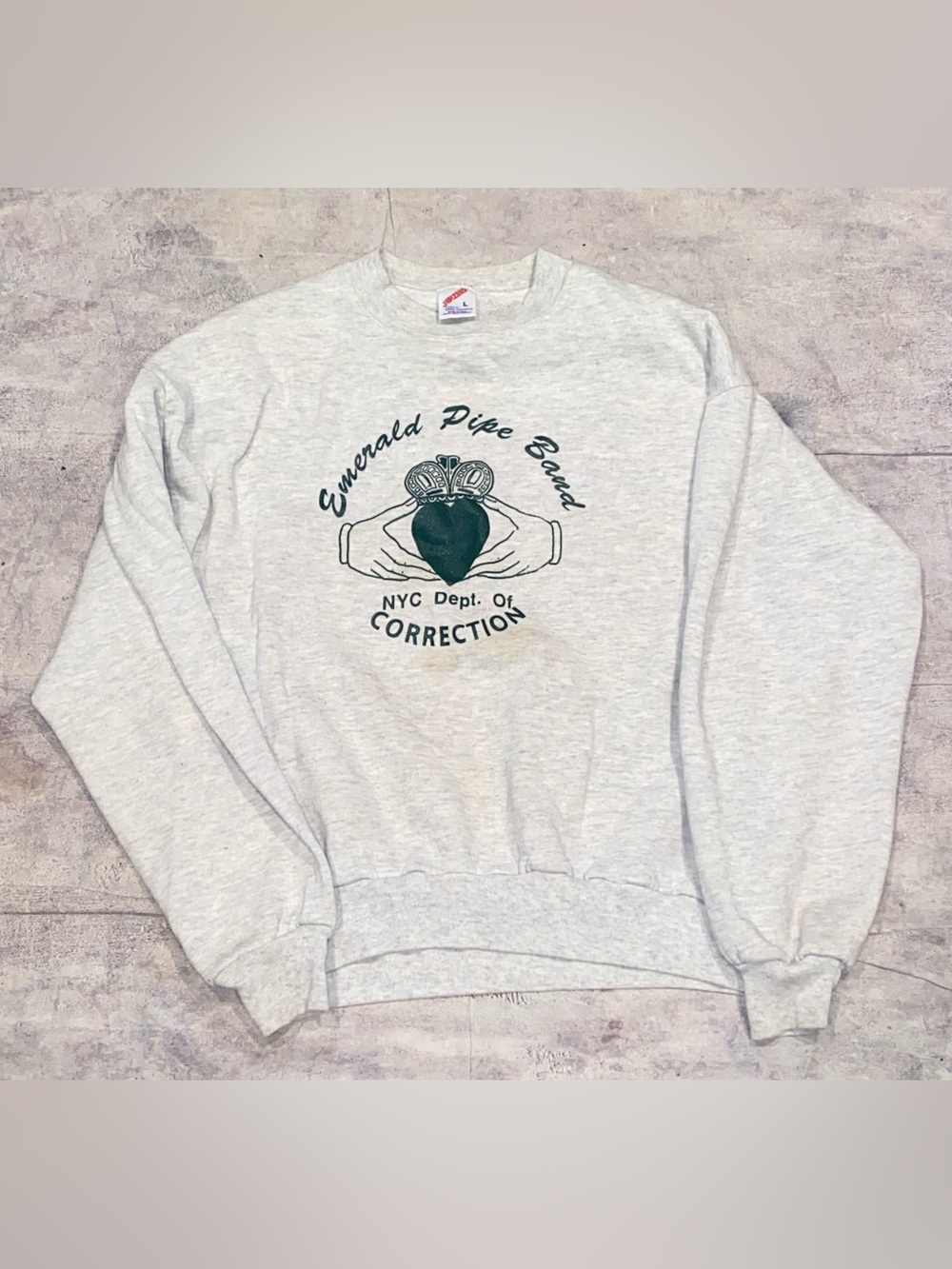 Vintage 80s NYC Dept Of Corrections Emerald Bag Pipe Band Graphic Sweatshirt L